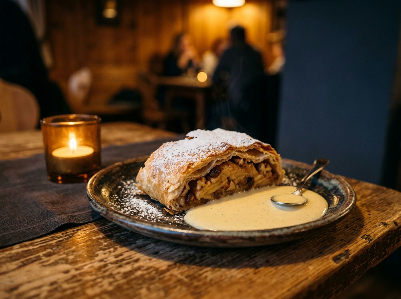 Warmer Apfelstrudel mit Vanillesauce